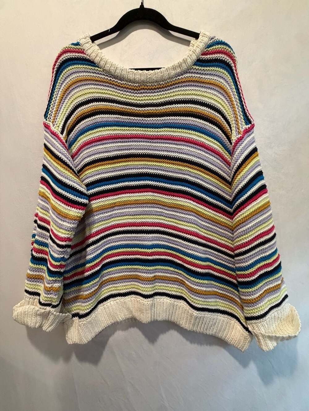 Anthropology FATE Multi-Color Striped Open Knit Crew Neck Sweater large